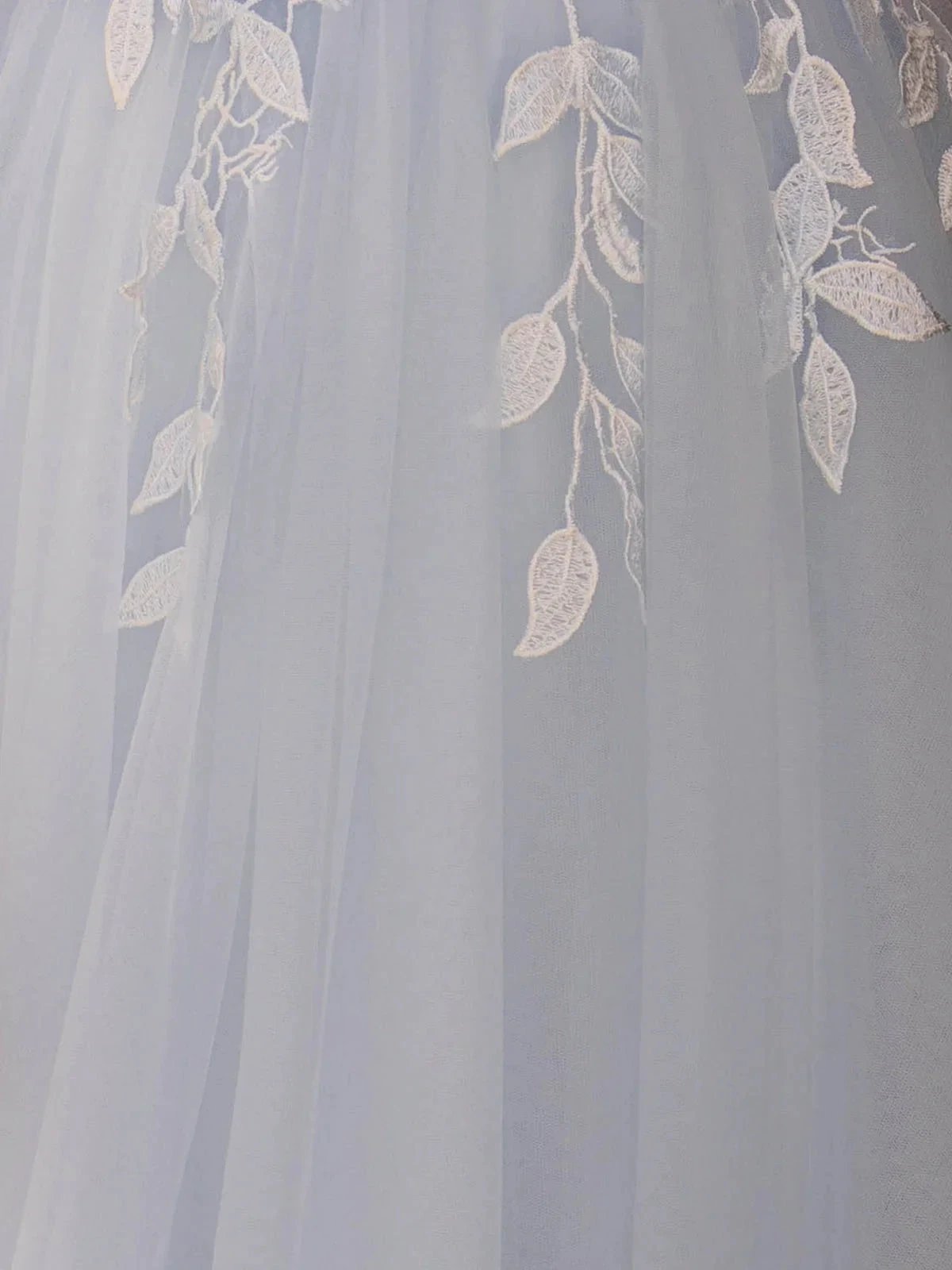 Cynthia | Light Blue V Neck Lace-Up Appliques Tulle Long Prom Dress