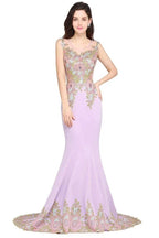 Lilac Sexy Mermaid Sweep Train Evening Dresses with Appliques