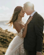 Long A-Line Off-the-Shoulder Backless Appliques Lace Tulle Wedding Dress