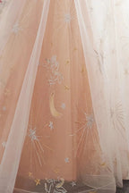 Long A-line Tulle Backless Champangne Evening Dresses