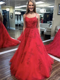 Long A-line Tulle Lace Open Back Formal Graduation Prom Dress