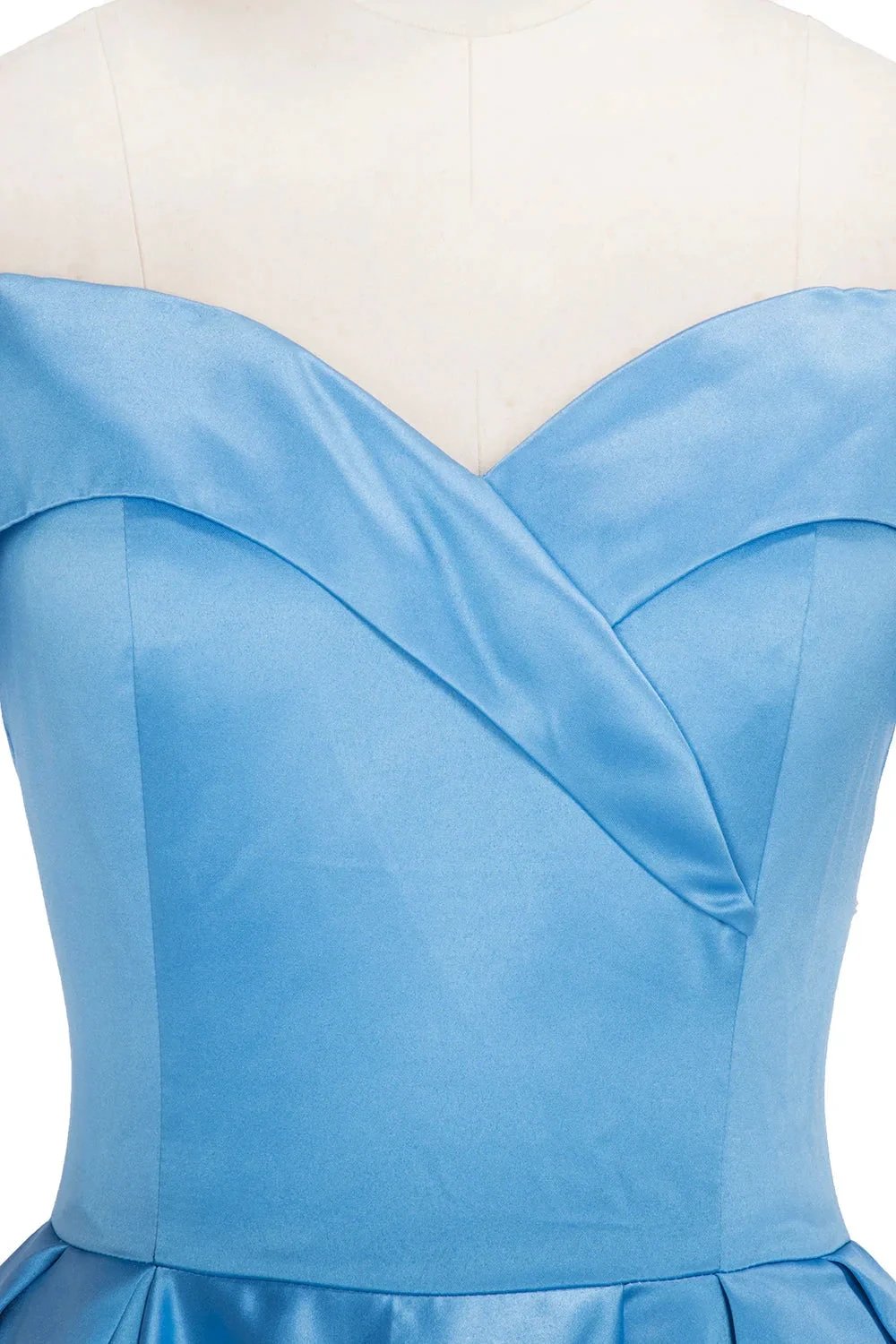 Long Ball Gown Off-shoulder Satin Blue Prom Dresses with Slit