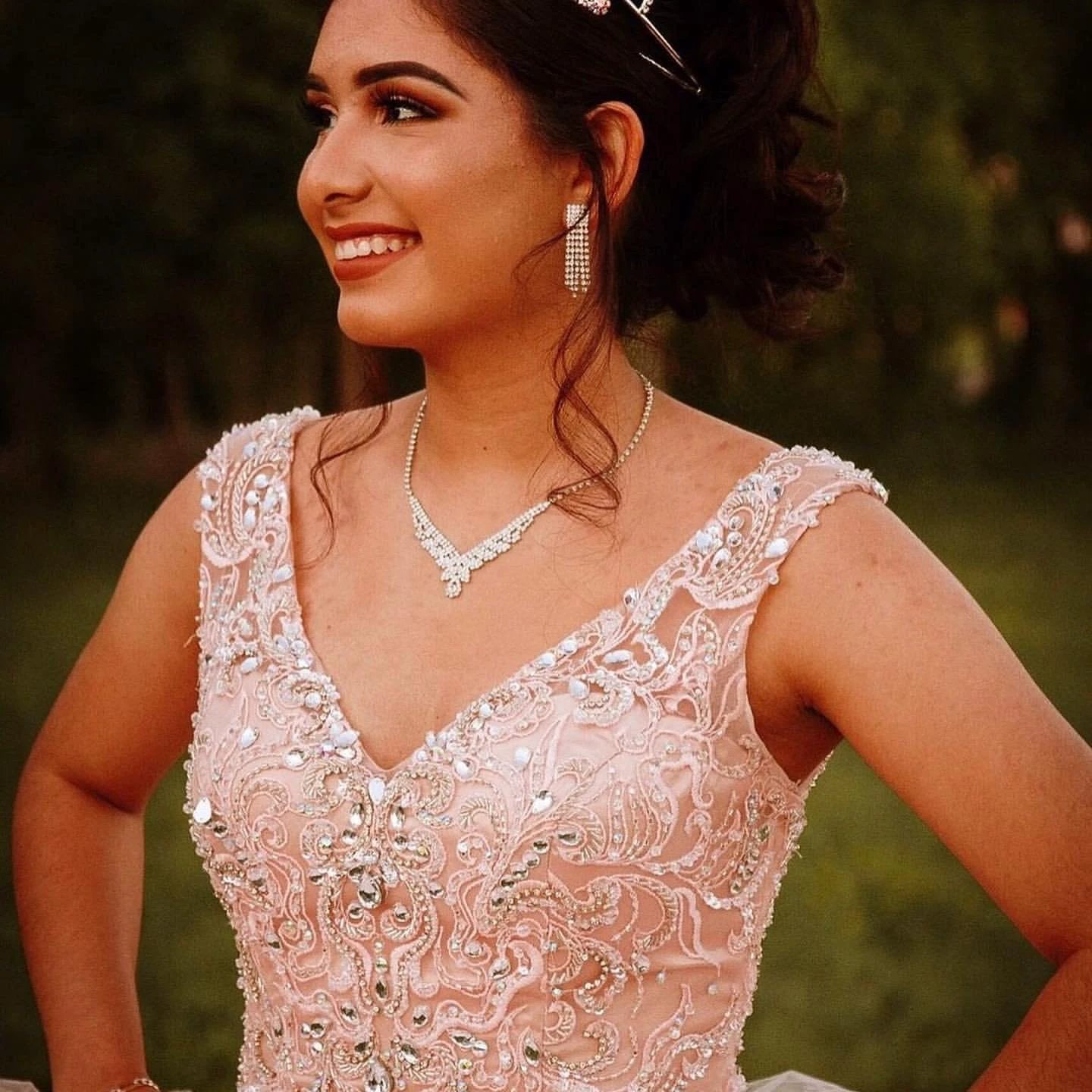 Long Ball Gown V-neck Tulle Quinceanera Dress