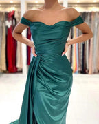 Long Mermaid Off-the-shoulder Backless Front Slit Prom Dress With Side Train