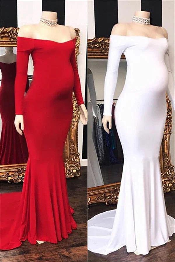 Long Mermaid Off-the-shoulder Pregnant Formal Evening Dress with Sleeves