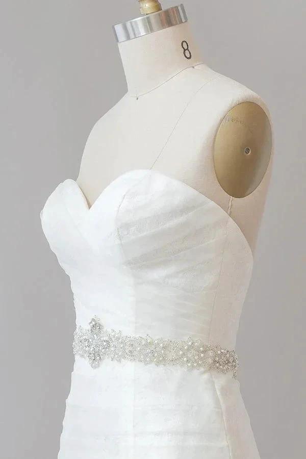 Long Mermaid Strapless Tulle Lace Wedding Dress
