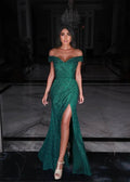 Long Mermaid Sweetheart Off-the-shoulder Green Prom Dresses with Slit