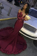 Long Mermaid Sweetheart Satin Prom Dress with Sleeves