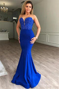 Long Mermaid Sweetheart Satin Royal Blue Prom Dress