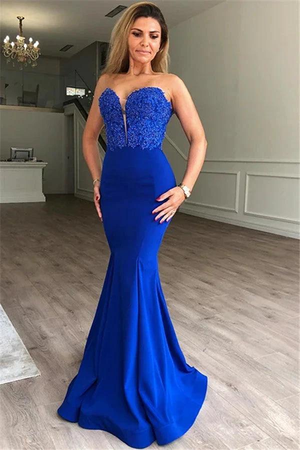 Long Mermaid Sweetheart Satin Royal Blue Prom Dress