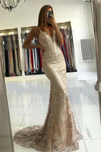 Long Mermaid Sweetheart Spaghetti Straps Appliques Lace Prom Dress
