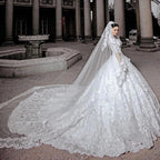 Long Princess Tulle Beads Appliques Lace Wedding Dress with Sleeves