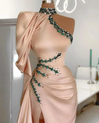 Long Sleeve High Neck One Shoulder Mermaid Prom Dress With Split