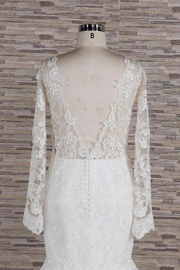 Long Sleeve Mermaid Sweetheart Appliques Lace Backless Wedding Dress