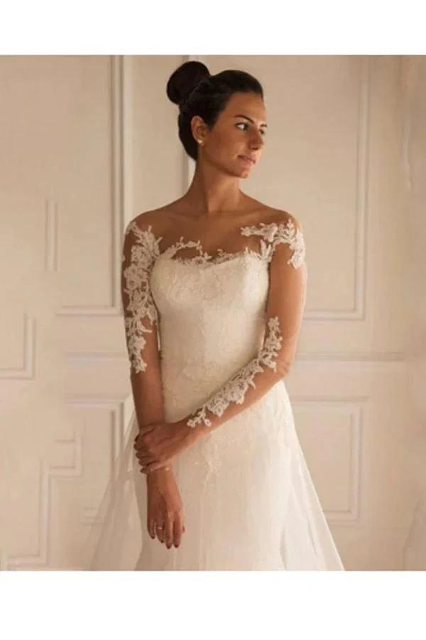Long Sleeves Appliques Button Floor-Length Mermaid Wedding Dress WD151