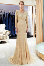 Long Sleeves Floor Length Sequins Formal Party Dresses