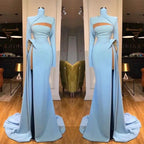 Long Sleeves High Neck Mermaid Prom Dress Long With Slit