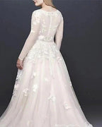 Long Sleeves V-Neck s Belt Wedding Dress