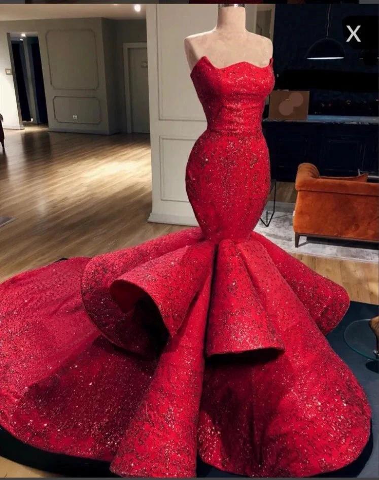 Long Strapless Beading Mermaid Formal Dress With Ruffles
