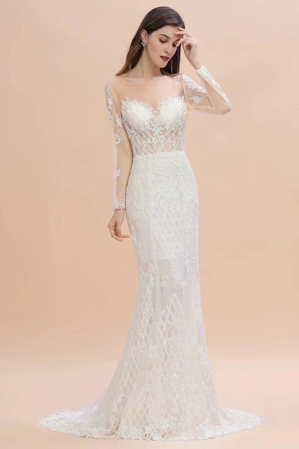Luxury Beaded Lace Mermaid Wedding Dresses Tulle Appliques Bride Dresses with Detachable Train