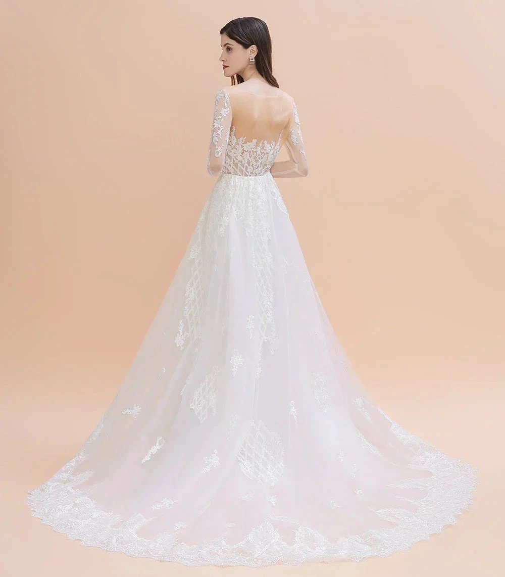 Luxury Beaded Lace Mermaid Wedding Dresses Tulle Appliques Bride Dresses with Detachable Train