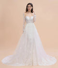 Luxury Beaded Lace Mermaid Wedding Dresses Tulle Appliques Bride Dresses with Detachable Train