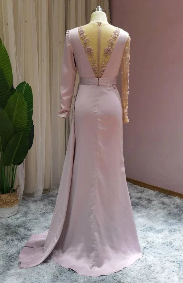Luxury Floor-length Light Purple Ruffles Mermaid Prom Dresses With Long Sleeves
