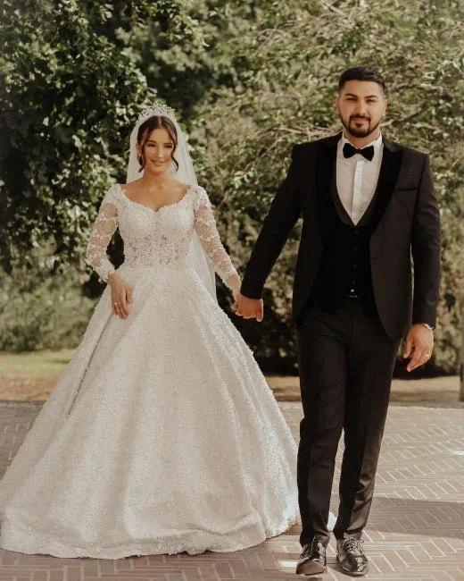 Luxury lace wedding dresses | A line wedding dresses with sleeves