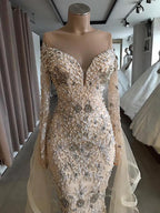 Luxury Long Mermaid Off the Shoulder Prom Dress with Sleeves