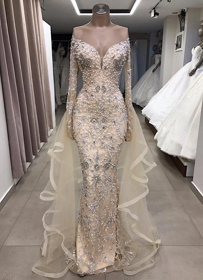 Luxury Long Mermaid Off the Shoulder Prom Dress with Sleeves