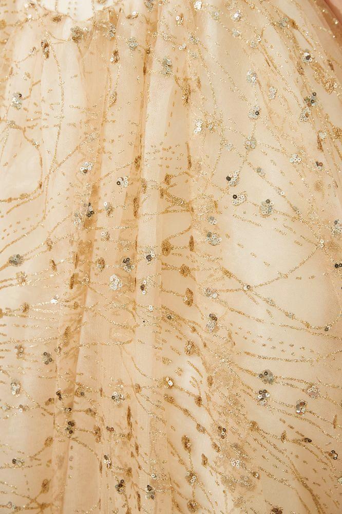 Luxury Off-the-Shoulder Tulle Ball Gown Sequins Princess Party Gown for Girls