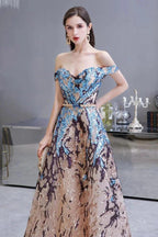 Luxury Sparkly Off-the-Shoulder Sequins Aline Prom Dress Floor Length