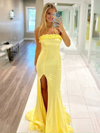 Madona | Mermaid Ruffles Strapless Mermaid Long Prom Dresses with Slit