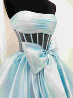 Malvis | Ball Gown Strapless Organza Long Prom Dresses with Bow