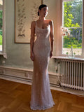 McKoye| Simple Pink Mermaid Straps Sequin Prom Dresses With Split