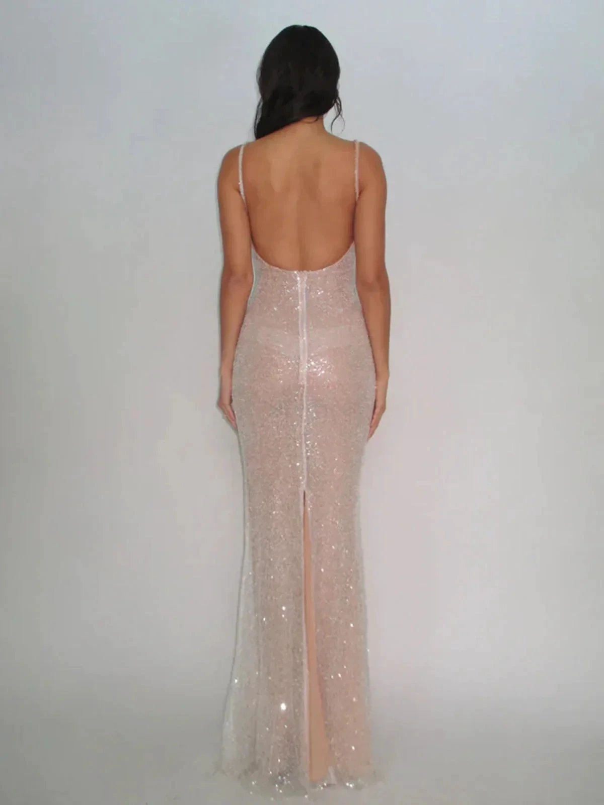 McKoye| Simple Pink Mermaid Straps Sequin Prom Dresses With Split