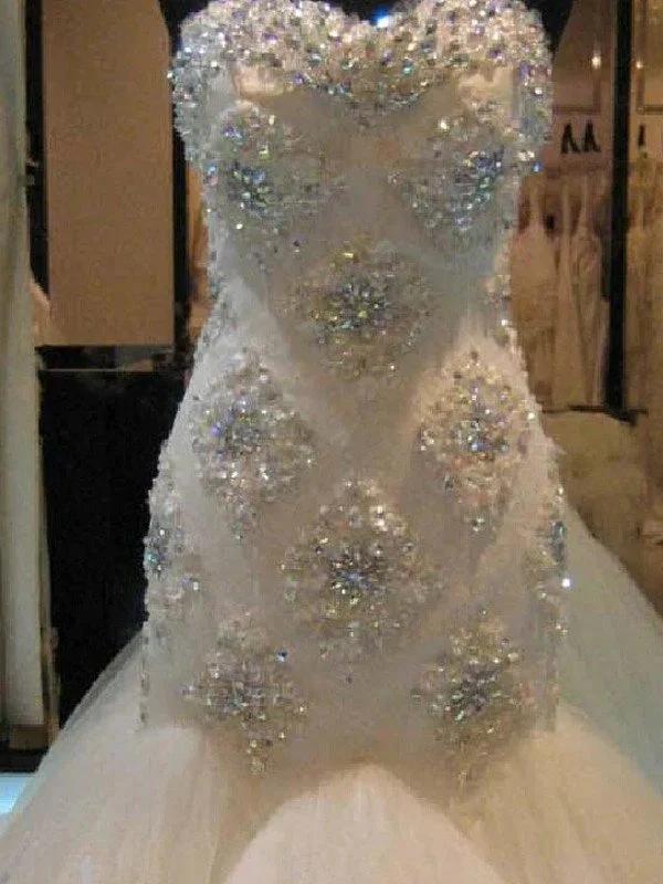 Mermaid Beading Sleeveless Tulle Sweetheart Wedding Dress