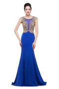 Mermaid Crew Sweep-length Blue Formal Dresses With Applique