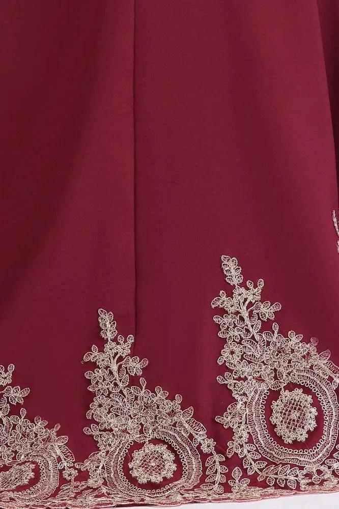 Mermaid Crew Sweep Train Sleeveless Appliques Burgundy Evening Dresses