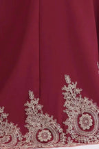 Mermaid Crew Sweep Train Sleeveless Appliques Burgundy Evening Dresses