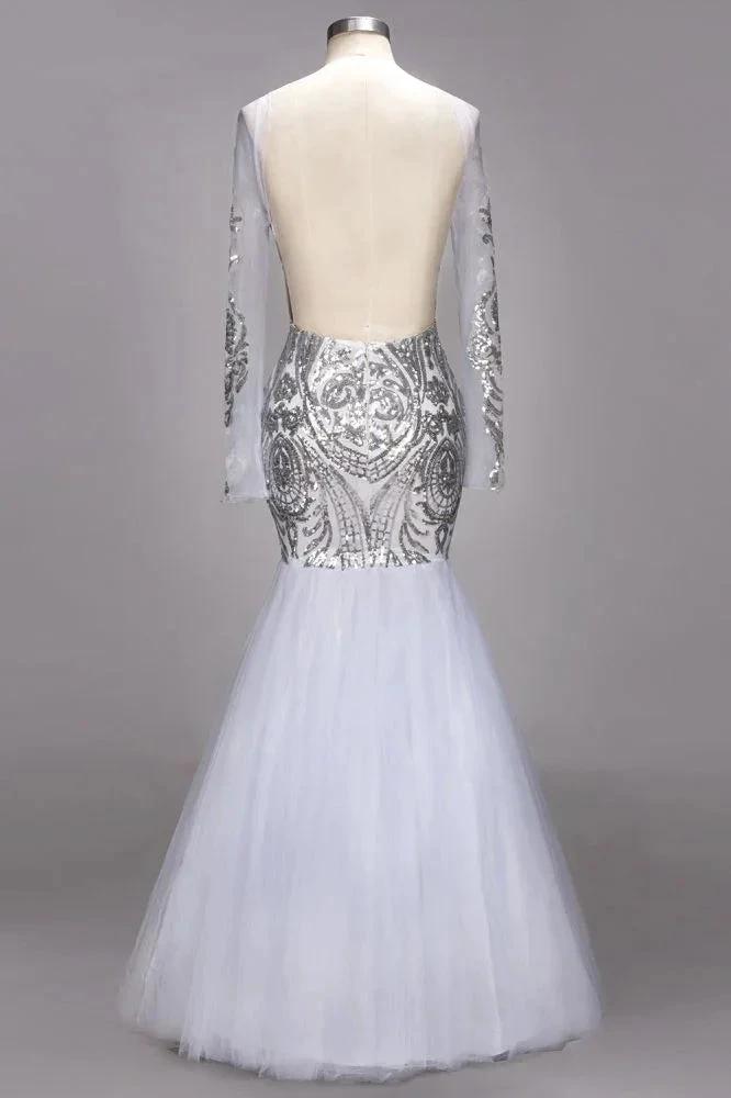 Mermaid Floor Length Long Sleeves Sequined Patterns Plus Size Tulle Prom Dresses