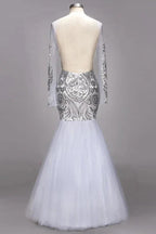 Mermaid Floor Length Long Sleeves Sequined Patterns Plus Size Tulle Prom Dresses