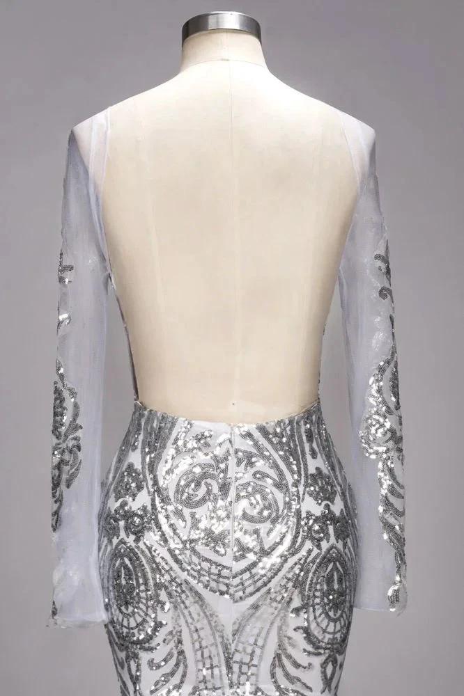 Mermaid Floor Length Long Sleeves Sequined Patterns Plus Size Tulle Prom Dresses