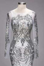 Mermaid Floor Length Long Sleeves Sequined Patterns Plus Size Tulle Prom Dresses