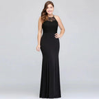 Mermaid Halter Floor Length Plus size Black Evening Dresses with Lace
