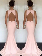 Mermaid Jewel Sleeveless With Ruched Silk like Satin Prom Dresses