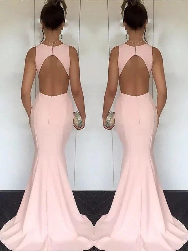 Mermaid Jewel Sleeveless With Ruched Silk like Satin Prom Dresses