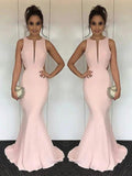 Mermaid Jewel Sleeveless With Ruched Silk like Satin Prom Dresses