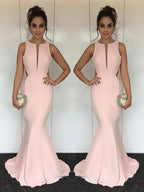 Mermaid Jewel Sleeveless With Ruched Silk like Satin Prom Dresses