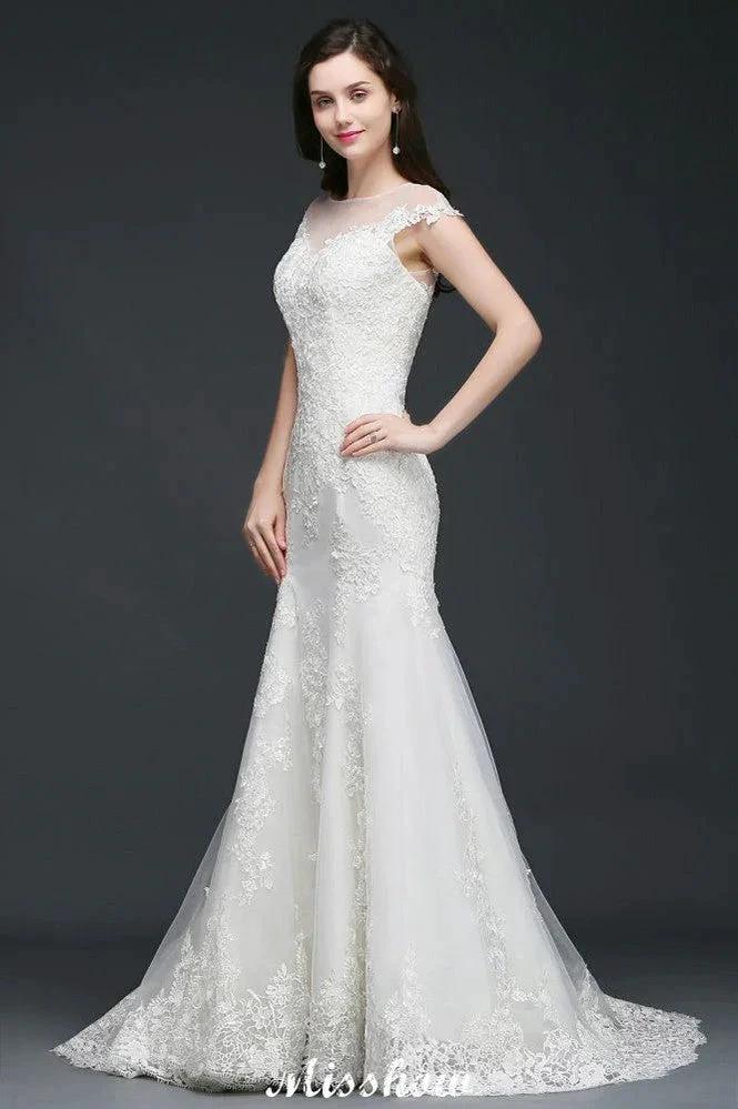 Mermaid Jewel Tulle Lace Wedding Dress